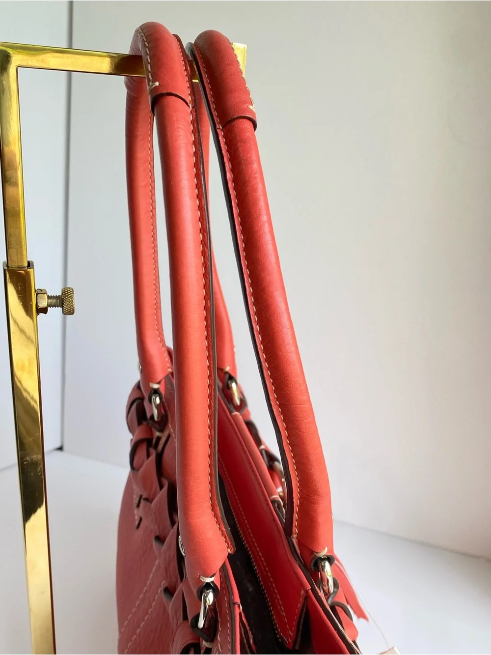 Coach Hamilton Braided Belted Leather Carryall in Coral Salmon